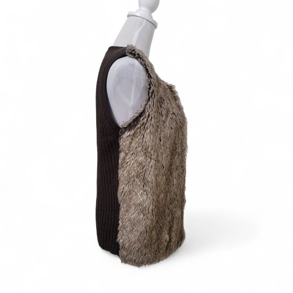 BCX Size S Brown / Cream Faux Fur Vest with Knit Back.  Exc. Used Condition - Picture 5 of 13
